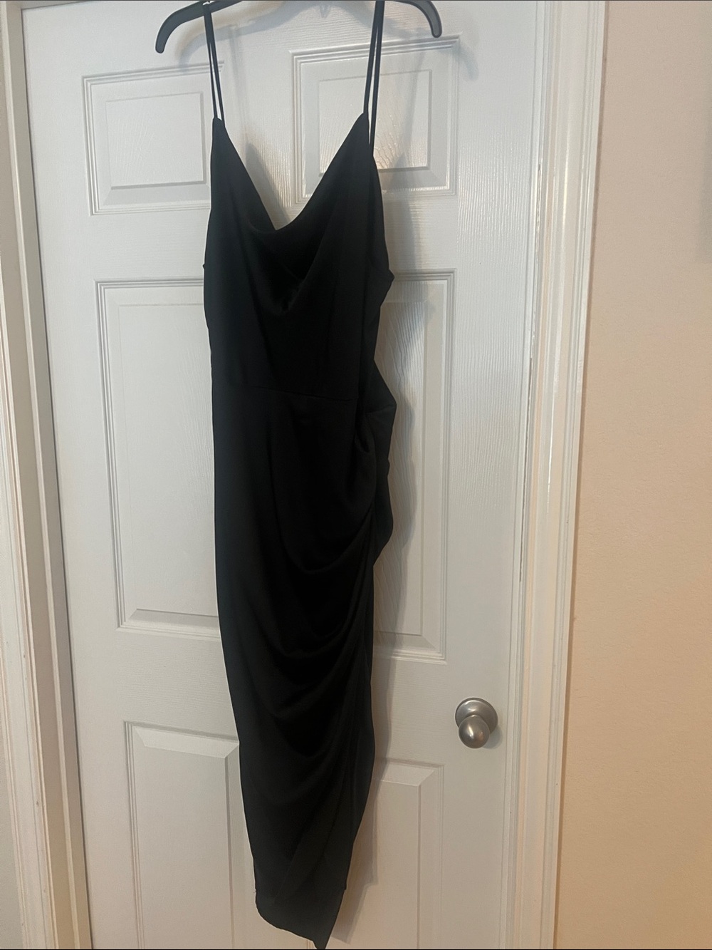 Black Cowl Neck Spaghetti Strap Dress
